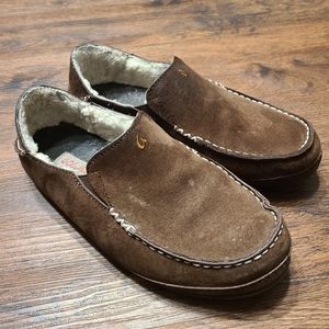 Olukai Brown Leather Shearling Nohea Slippers 7